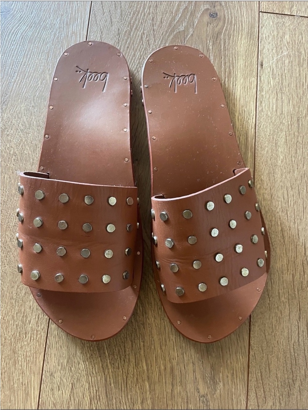 Beek “Lovebird” Anthropologie Studded Slides -  Brown - Size 7